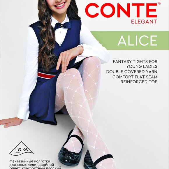 Conte Alice 20 Den - Fantasy Tights for Girls with Geometric Pattern and Hearts - Picture 1 of 4